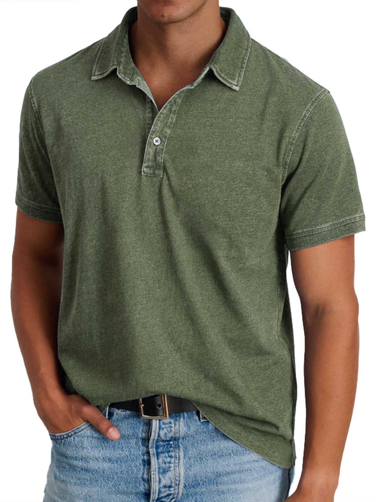 Men's Retro Lapel Button Casual Solid Color Short Sleeve POLO Shirt