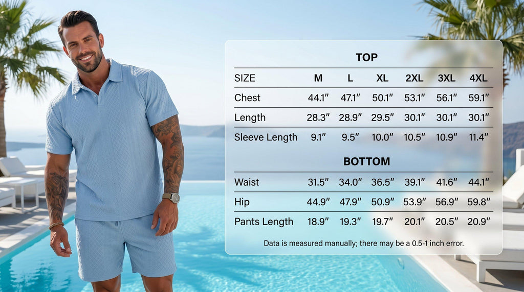Men's Solid Polo Shirt & Shorts Set Comfortable & Breathable